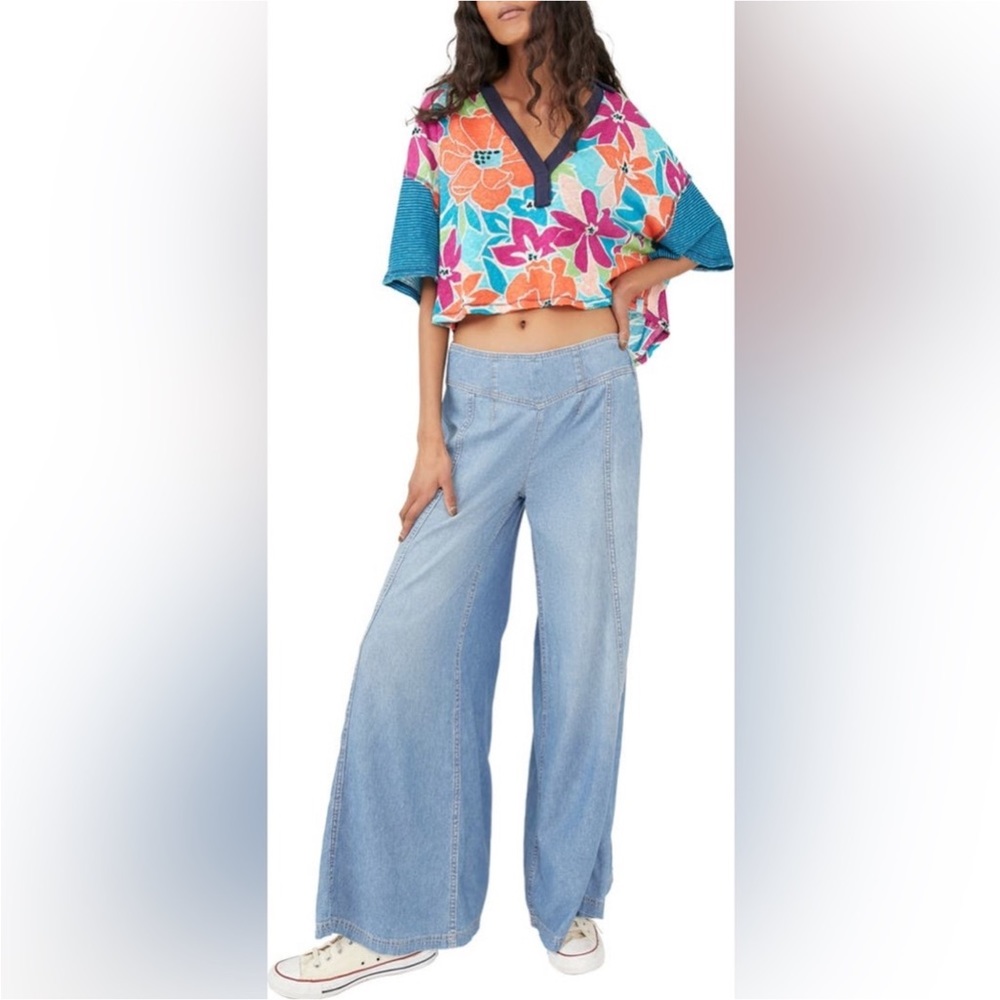 NWT Free People On A Boat Boxy Crop Polo in Coastal Combo!